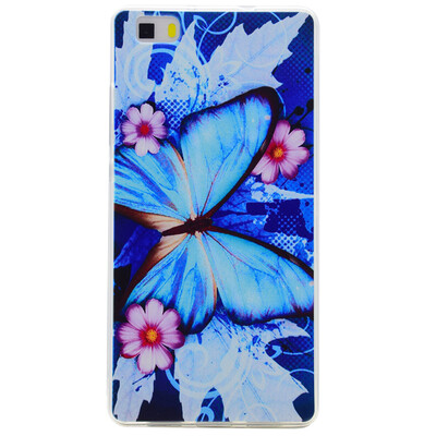 

Blue butterfly Pattern Soft Thin TPU Rubber Silicone Gel Case Cover for HUAWEI P8 Lite