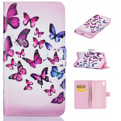 

Pink&blue butterfly Design PU Leather Flip Cover Wallet Card Holder Case for SONY Xperia X