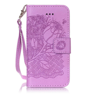 

Purple Rose Design PU Leather Flip Cover Wallet Card Holder Case for IPHONE 7PLUS