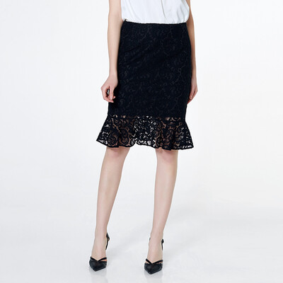 

TMi Mystery Women Slim Lace Short Skirt Feather Leaf Half Skirt 172108 Black M
