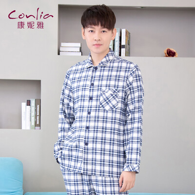

Conlia Men's House Pajamas 2017 весна и лето новые с длинными рукавами брюки сундук костюм костюм индиго XXXL 631612306706