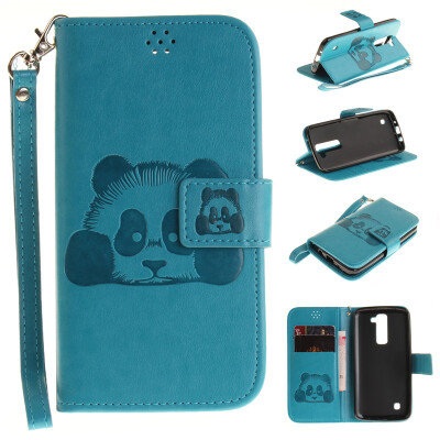 

Sky blue Panda Style Embossing Classic Flip Cover with Stand Function and Credit Card Slot for LG K7