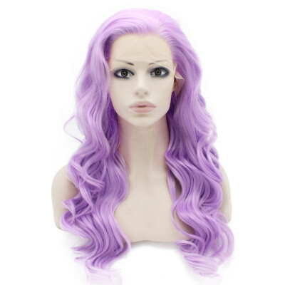 

Long Wavy Hand Tied Lace Front Synthetic Hair Purple Costume Party Wig