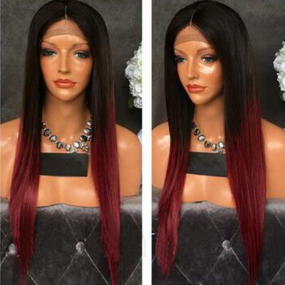 

Silky Straight Lace Front Wig 1bT99j Color Ombre Brazilian Hair Glueless Ombre Lace Front Human Hair Wigs For Black Women