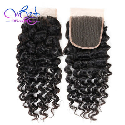 

WYF Brazilian Deep Wave Closure 7A Unprocessed Deep Wave Brazilian Virgin Hair Closure Top Quality 4x4 Lace Closure Brazilian Hair