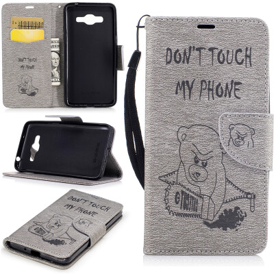 

Gray Bear Style Embossing Classic Flip Cover with Stand Function and Credit Card Slot for Samsung Galaxy J2 Prime