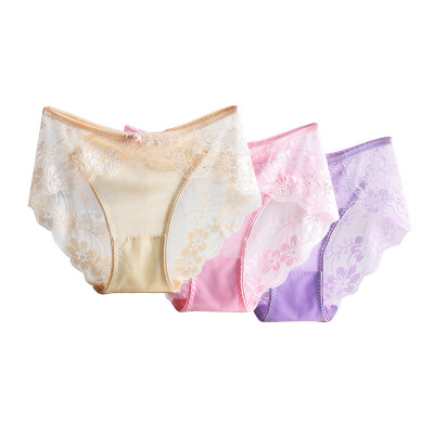 

Jingdong supermarket the United States&Ya Ting 3 ladies underwear no trace of light sexy sexy hollow lace comfortable cotton crotch underwear female color purple black  code