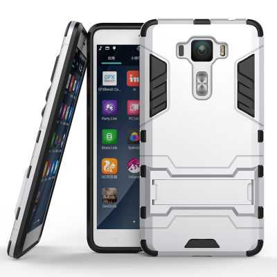 

Silver Slim Robot Armor Kickstand Shockproof Hard Rugged Rubber Back Case For ASUS ZenFone 3 Deluxe ZS550KL