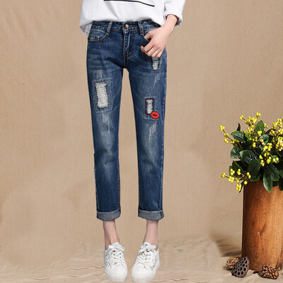 

VIVAHEART Cave Jeans Female Korean Stretch Embroidered 9 Minute Feet Hulan Pants Big Size Pants VWKN172244 Light Blue 27