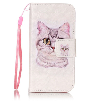 

Short Hair Cat Design PU Leather Flip Cover Wallet Card Holder Case for Apple iPhone 5C