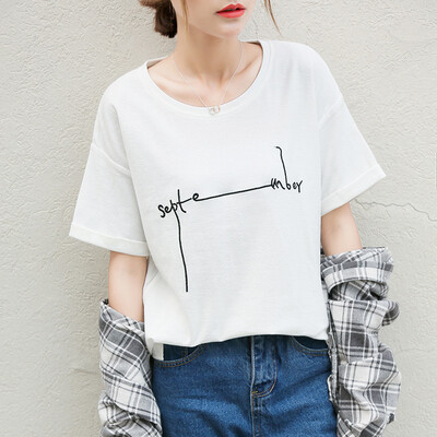 

City Plus CITYPLUS Arts Fan Casual wild fashion letter Embroidered bottom shirt shirt Loose short sleeve T-shirt CWTD174163 White