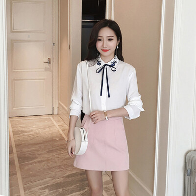 

Long Yue Women Slim Embroidered Shirt Academy Wind Long Sleeve Shirt LWCC173412 White M