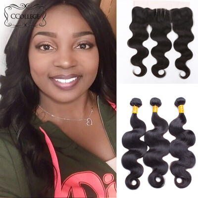 

Ear To Ear Lace Frontal With Peruvian Body Wave Bundles 8A Virgin unprocessed Human Hair Extensions With Frontal Free Shipping