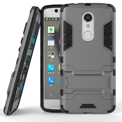 

Gray Slim Robot Armor Kickstand Shockproof Hard Rugged Rubber Back Case For ZTE AXON 7 Mini