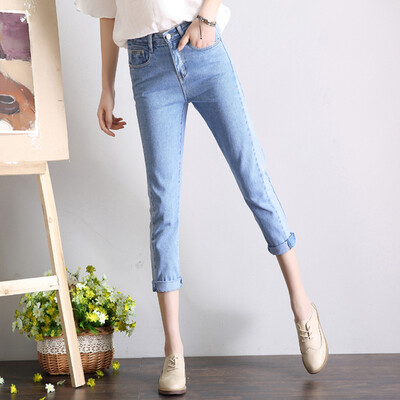

CITYPLUS art hit color flanging nine pants loose loose jeans jeans CWKN172464 light blue L