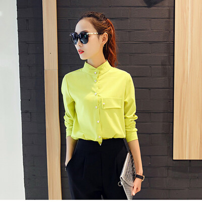 

Xian Ya fashion Slim temperament was thin Korean version of pure color wild chiffon shirt two sets of suit female zx16021703 green black pants XL