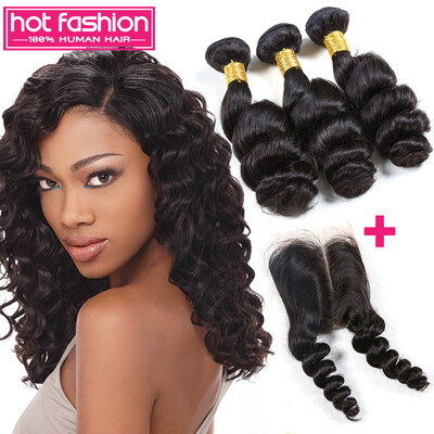 

Индийские волосы Virgin Hair Loose с закрытием 3 связки с закрытием Горячие модные продукты для волос с закрытием Дешевые человеческие волосы Weave