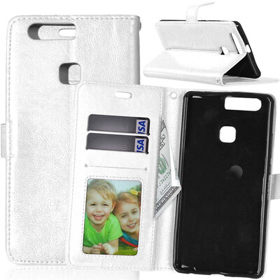 

White Style Classic Flip Cover with Stand Function and Credit Card Slot for HUAWEI P9 Plus