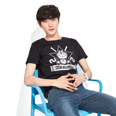 

Семировая футболка Мужская подростковая студия Doraemon Cat Print T-Shirt 12216001063 Black XL