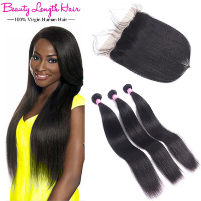 

Brazilian Straight Hair With Frontal Closure 3 Bundles With Frontal Closure Brazilian Hair Weave Bundles With Lace Frontal