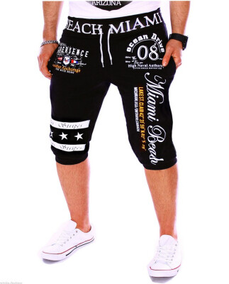 

New mens pants casual drawstring elastic waist fashion printing letter loose sports