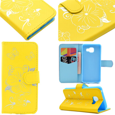 

Yellow Hot Stamping Foil Gold Design PU Leather Flip Cover Wallet Card Holder Case for Samsung GALAXY A5 2016