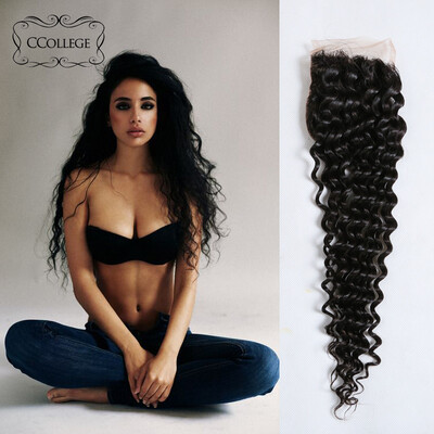 

Malaysian Unprocessed Deep Wave Middle Part Lace Closure Top Quality Human Hair Closure 4X4 CCollege Hair Products Color 1B