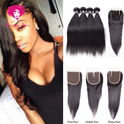 

8A Indian Straight Virgin Hair 4 Bundles With 4x4 Closure Straight Hair Great Hair Bundles Weaving Mink Luster New Arrival
