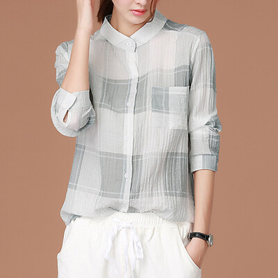 

CITYPLUS Casual plaid Lapel Collar woman Shirt