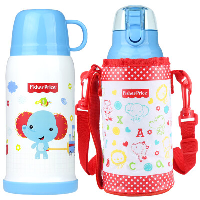 

Fisher-Price cups children's stainless steel water cups male and female students large capacity double cover portable kettle with a set of 500ML pink