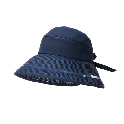 

Siggi SI89345 hat summer sun shade hat Korean foldable seaside resort beach hat Korean version of the big cap along the cap cap navy blue 57CM