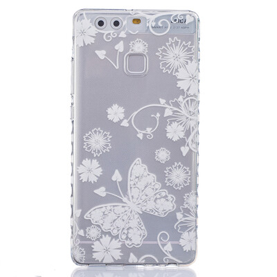

White butterfly Pattern Soft Thin TPU Rubber Silicone Gel Case Cover for HUAWEI P9