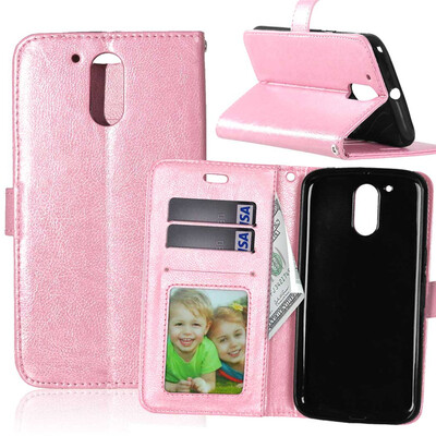 

Pink Style Classic Flip Cover with Stand Function and Credit Card Slot for Motorola Moto G4 Plus