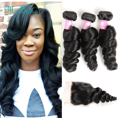 

Brazilian Loose Wave 3 bundles with Lace Closure Unprocessed Human hair weave Brazilian virgin hair with closure