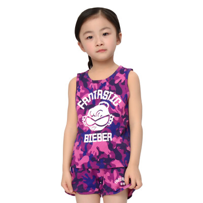 

Yu Zhaolin children's T-shirt boys and girls sleeveless vest shorts suit M416606 purple camouflage 130 yards