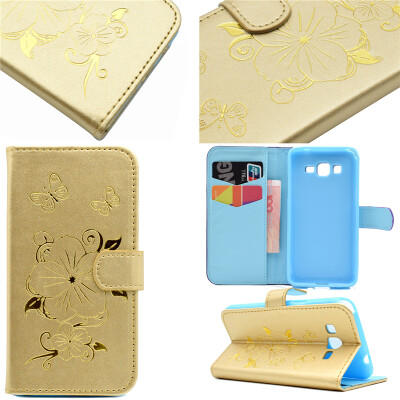 

Gold Hot Stamping Foil Gold Design PU Leather Flip Cover Wallet Card Holder Case for Samsung GALAXY Grand Prime G530