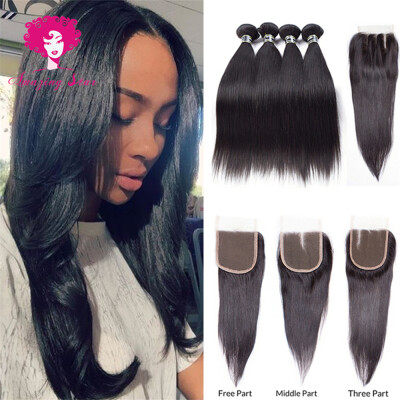 

Amazing Star Brazilian Straight Virgin Hair 4 Bundles with 4x4 Closure Straight Human Hair Weave with Closure Double Weft Silky