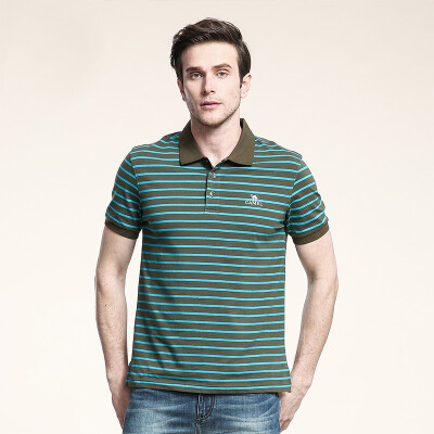 

Camel (CAMEL) men's T-shirt men's business casual striped lapel short-sleeved cotton T-shirt X5B203137 coffee