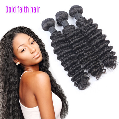 

Natural Color 3pcs Deep Wave With Closure, Curly Brazilian Human Human Hair Weave Bundles ,7A Virgin Weft Extension Black Women