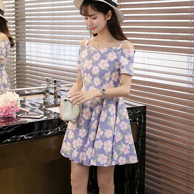 

VIVAHEART Casual Fashion Floral Straps Straps Straps Short Sleeve Slim Dresses VWQZ173333 Light Blue