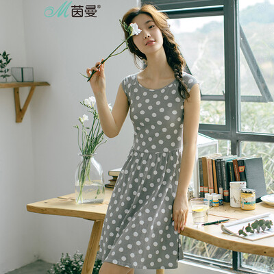 

(INMAN) 2017 летние новые хлопчатобумажные полосы с короткими рукавами Slim dress female wave point gray L 1872102173