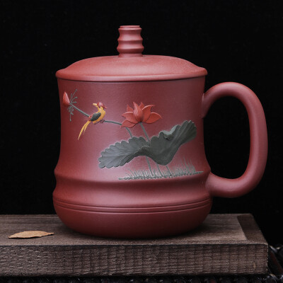 

Jun Li Xuan Zisha Cup Yixing hand-painted red mud with a lid water cup cup tea flowers 460ml