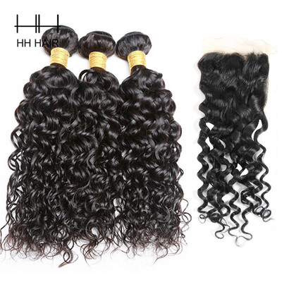 

Peruvian Virgin Hair 3 Bundles With 1pc 4x4 Closure Peruvian Water Wave Virgin Hair With Closure Wet Wavy 3 Bundles