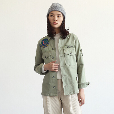 

And the pure (Rain.cun) denim jacket spring spring new bf wind embroidery badge denim jacket female Korean version of the long section of the flight jacket jacket M code N6041 army green