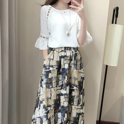

VIVAHEART casual loose linen dress two-piece long skirt suit skirt VWQZ173231 dark green flower