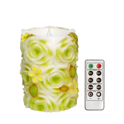 

Moving Flame Led Candles With Remote Control,Rose Pattern, Green,4"x5.5"