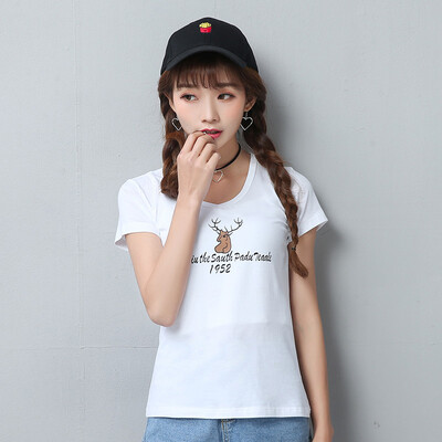 

City plus CITYPLUS art fan short sleeve v collar Slim letter printing wild shirt shirt shirt T shirt CWTD174158 white