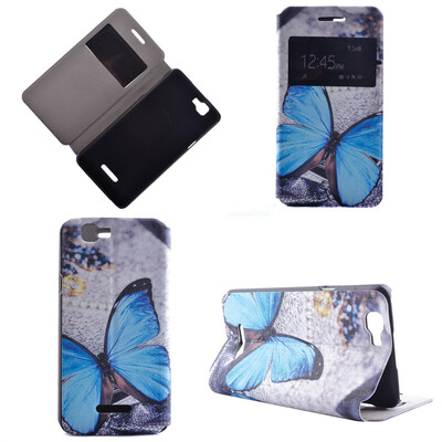 

Blue Butterfly Design PU Leather Flip Cover Wallet Card Holder Case for Wiko Rainbow