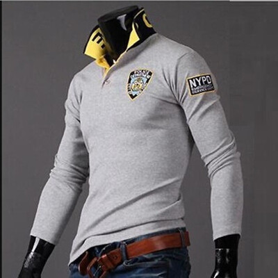 

Summer New Leisure Fashion Tide-korean Printing Embroidery Men's Long Sleeve Slim Joker Polo T-shirt