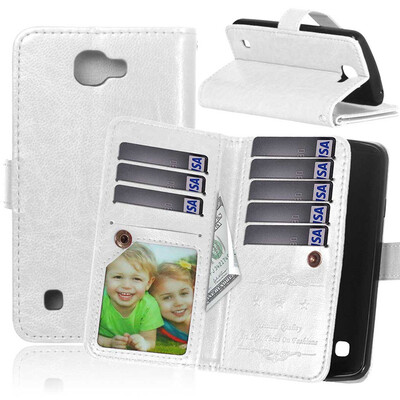 

White Style Classic Flip Cover with Stand Function and Credit Card Slot for LG Optimus Zone 3
